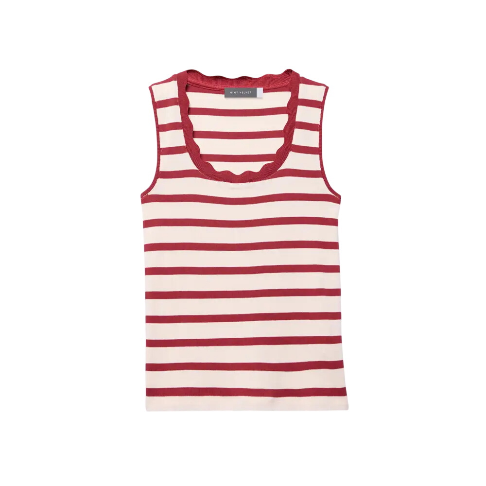 Mint Velvet Red Stripe Scallop Trim Vest